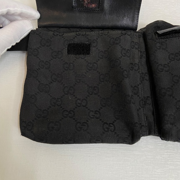 Authentic Gucci Black Canvas and Leather Belt Bag | Unisex Fanny Pack, Waist Bag - Picture 13 of 14